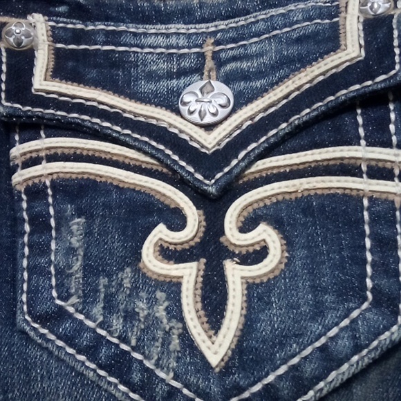 Rock Revival Women's 26 Bootcut Jeri Faux Leather Flap Pockets Distressed NWT - Picture 13 of 13